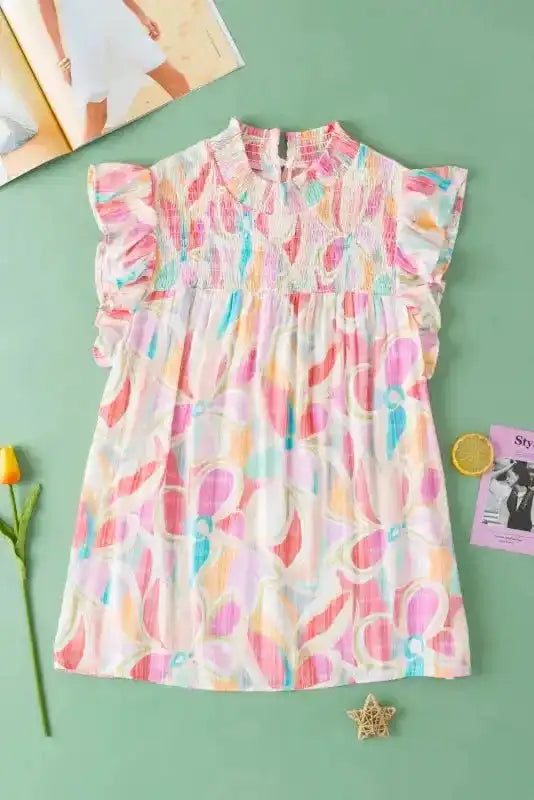 Yellow Abstract Ruffled Sleeve Blouse - Fashionfitz