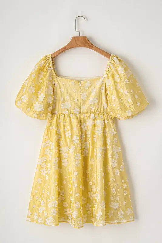 Yellow boho flower jacquard mini dress - dresses/floral dresses