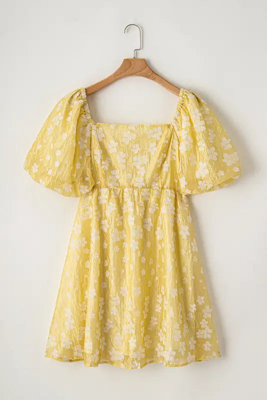 Yellow boho flower jacquard mini dress - dresses/floral dresses