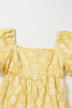 Yellow Boho Flower Jacquard Mini Dress - Fashionfitz