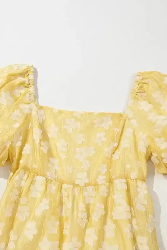 Yellow Boho Flower Jacquard Mini Dress - Fashionfitz