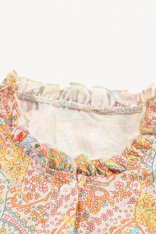 Yellow boho shirt - paisley print ruffled trim - shirts