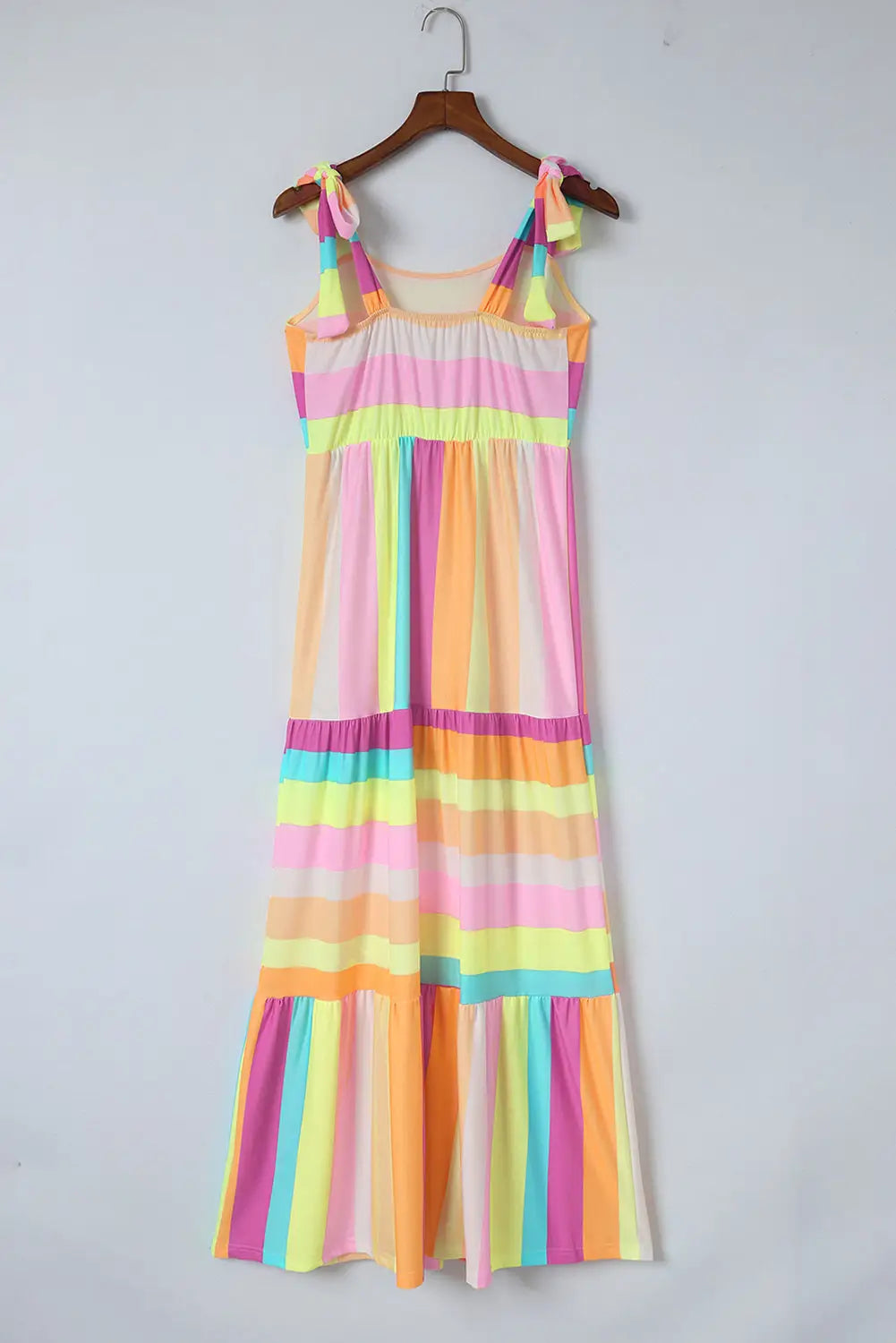 Yellow color block striped bow knot straps maxi dress - dresses