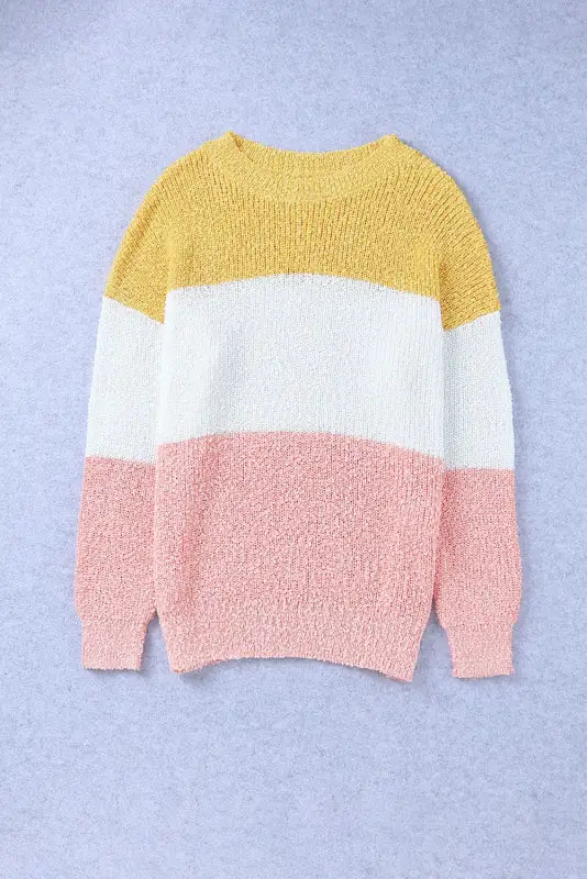 Yellow colorblock bubble sleeve plus size sweater