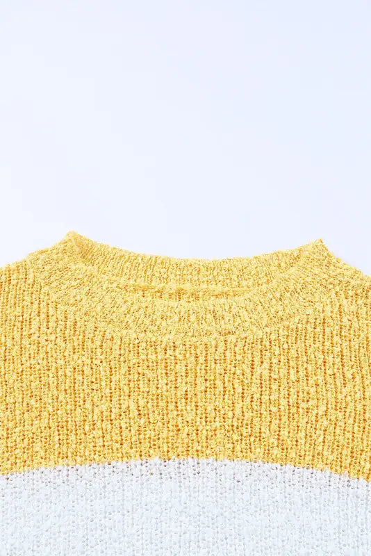 Yellow colorblock bubble sleeve plus size sweater