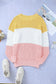 Yellow colorblock bubble sleeve plus size sweater