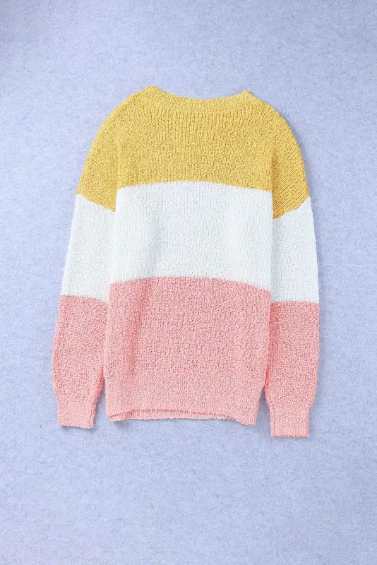 Yellow colorblock bubble sleeve plus size sweater