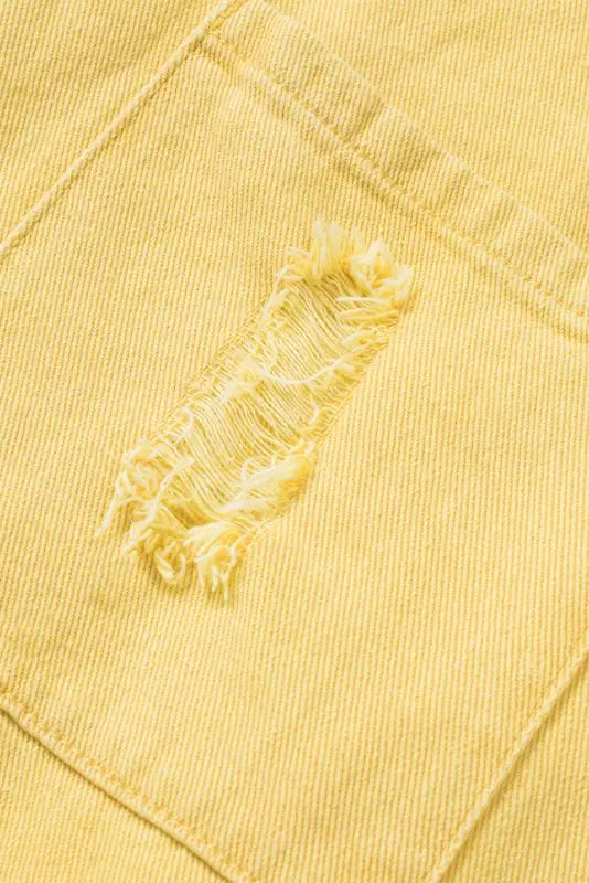 Yellow distressed fringe trim denim jacket - outerwear