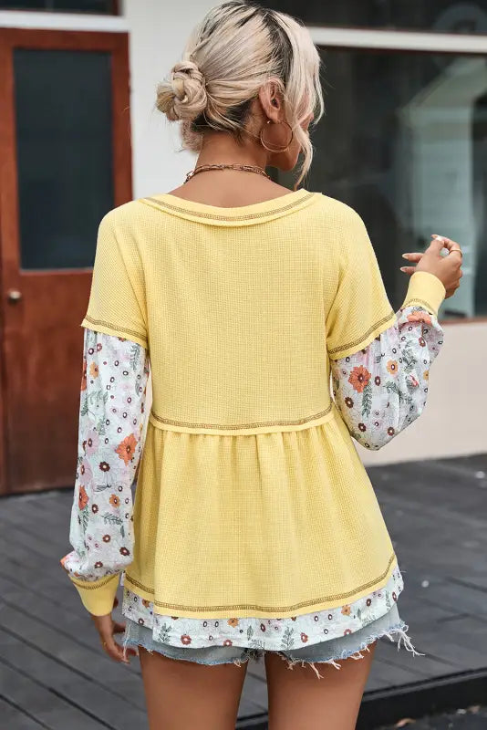 Yellow floral babydoll blouse | women’s tops | fashionfitz