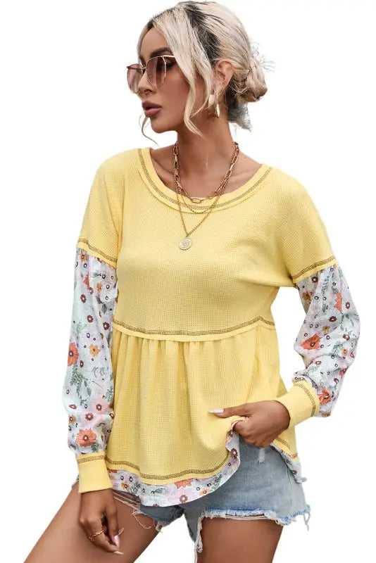 Yellow floral babydoll blouse | women’s tops | fashionfitz