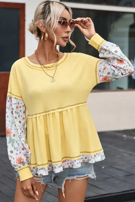 Yellow floral babydoll blouse | women’s tops | fashionfitz