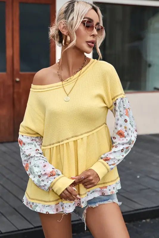 Yellow floral babydoll blouse | women’s tops | fashionfitz