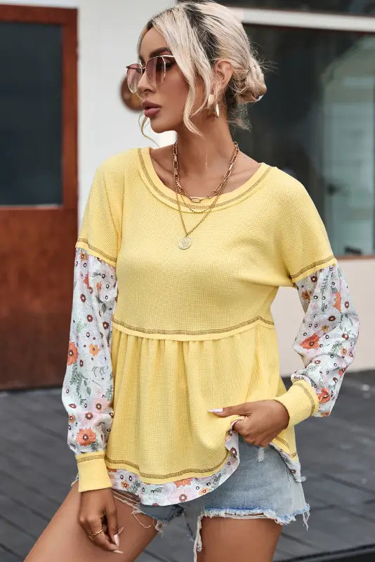 Yellow floral babydoll blouse | women’s tops | fashionfitz