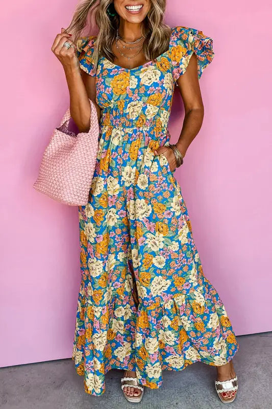 Yellow floral elegant jumpsuit - cool comfort | fashionfitz