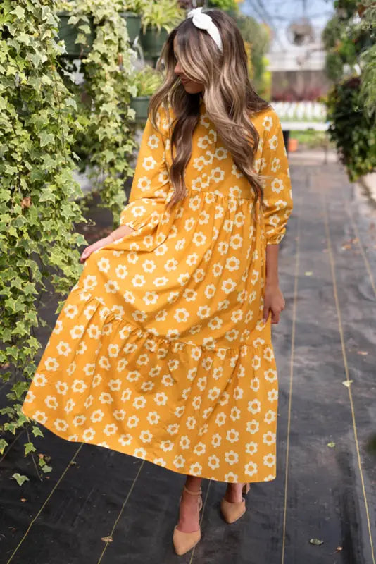 Yellow flower print maxi dress - boho chic | fashionfitz