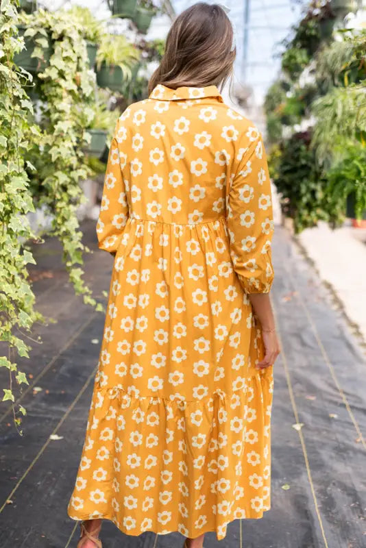 Yellow flower print maxi dress - boho chic | fashionfitz