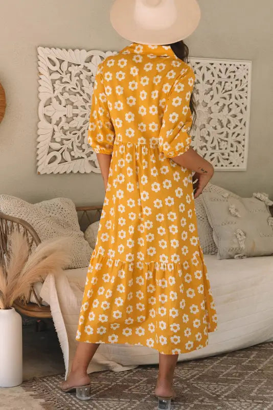 Yellow flower print maxi dress - boho chic | fashionfitz