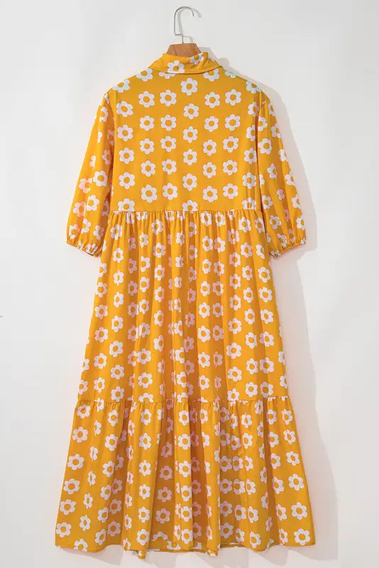 Yellow flower print maxi dress - boho chic | fashionfitz