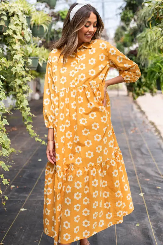 Yellow flower print maxi dress - boho chic | fashionfitz