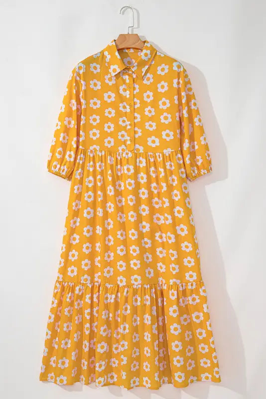 Yellow flower print maxi dress - boho chic | fashionfitz