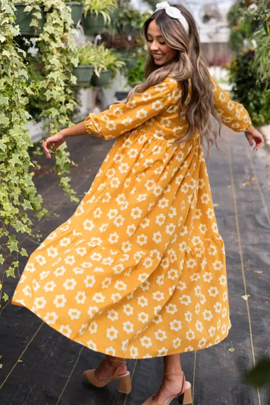 Yellow flower print maxi dress - boho chic | fashionfitz