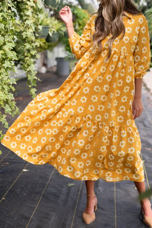 Yellow flower print maxi dress - boho chic | fashionfitz