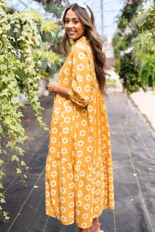 Yellow flower print maxi dress - boho chic | fashionfitz