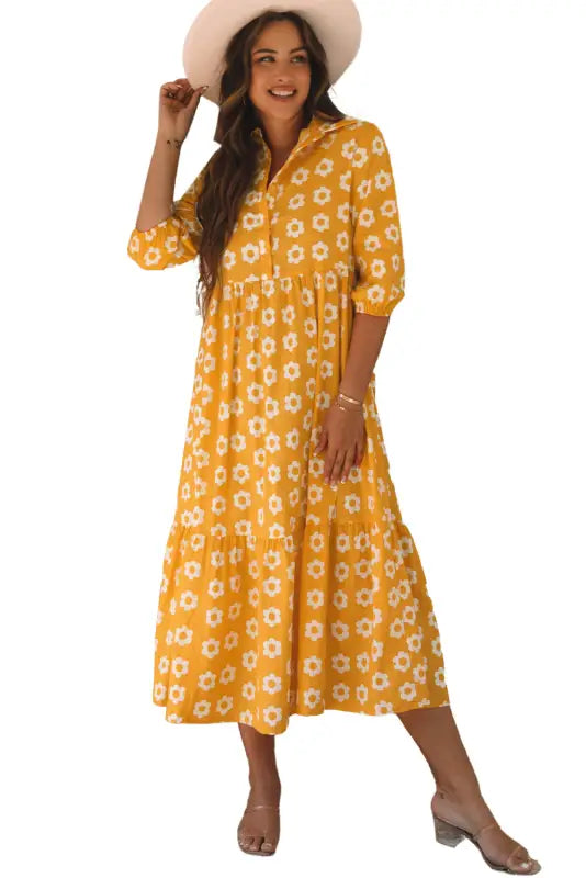 Yellow flower print maxi dress - boho chic | fashionfitz