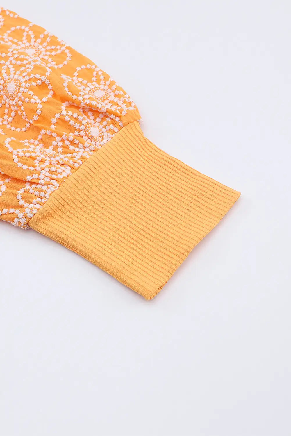 Yellow flower puff sleeve ribbed knit top - tops