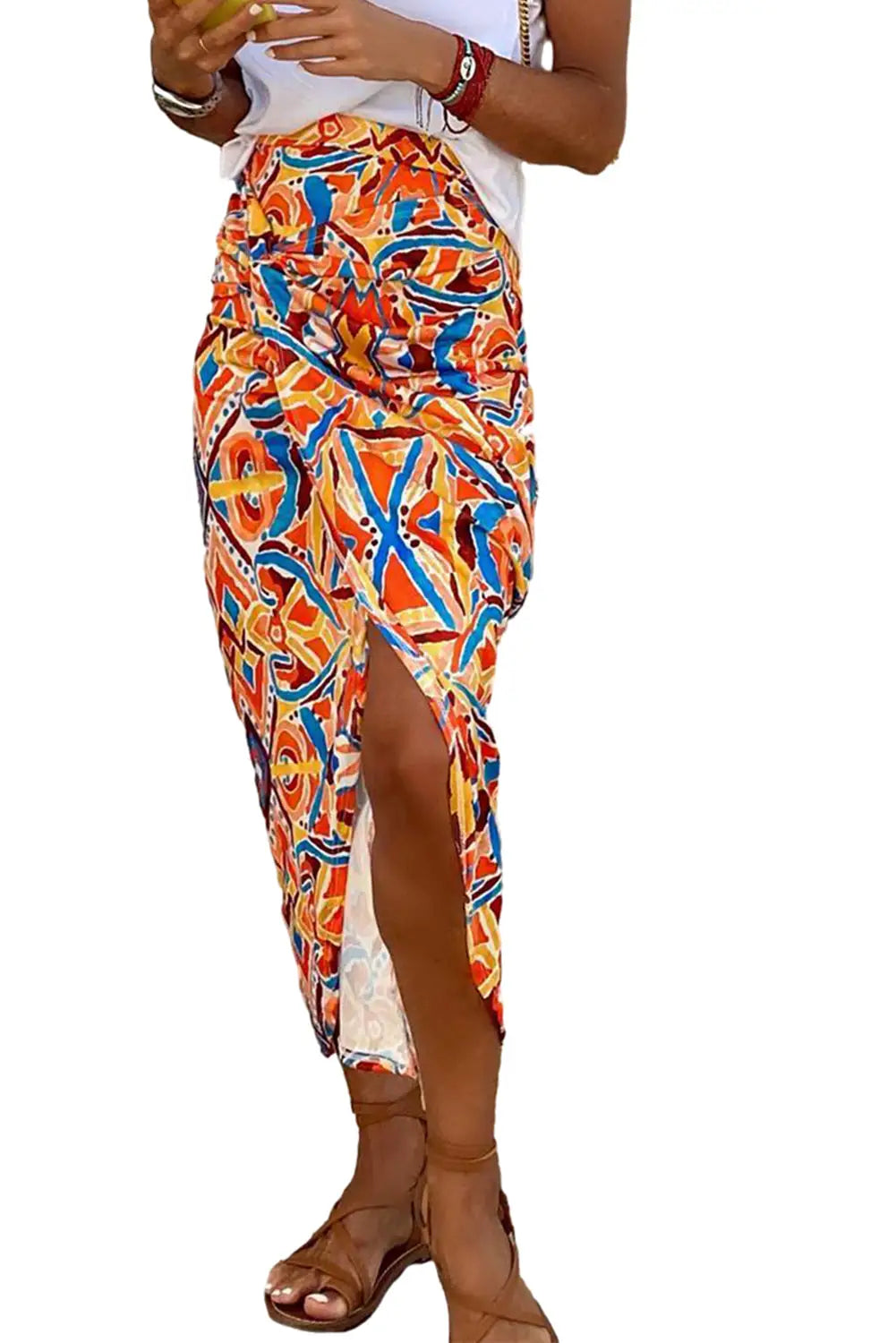 Yellow geometric slit high waist maxi skirt - skirts