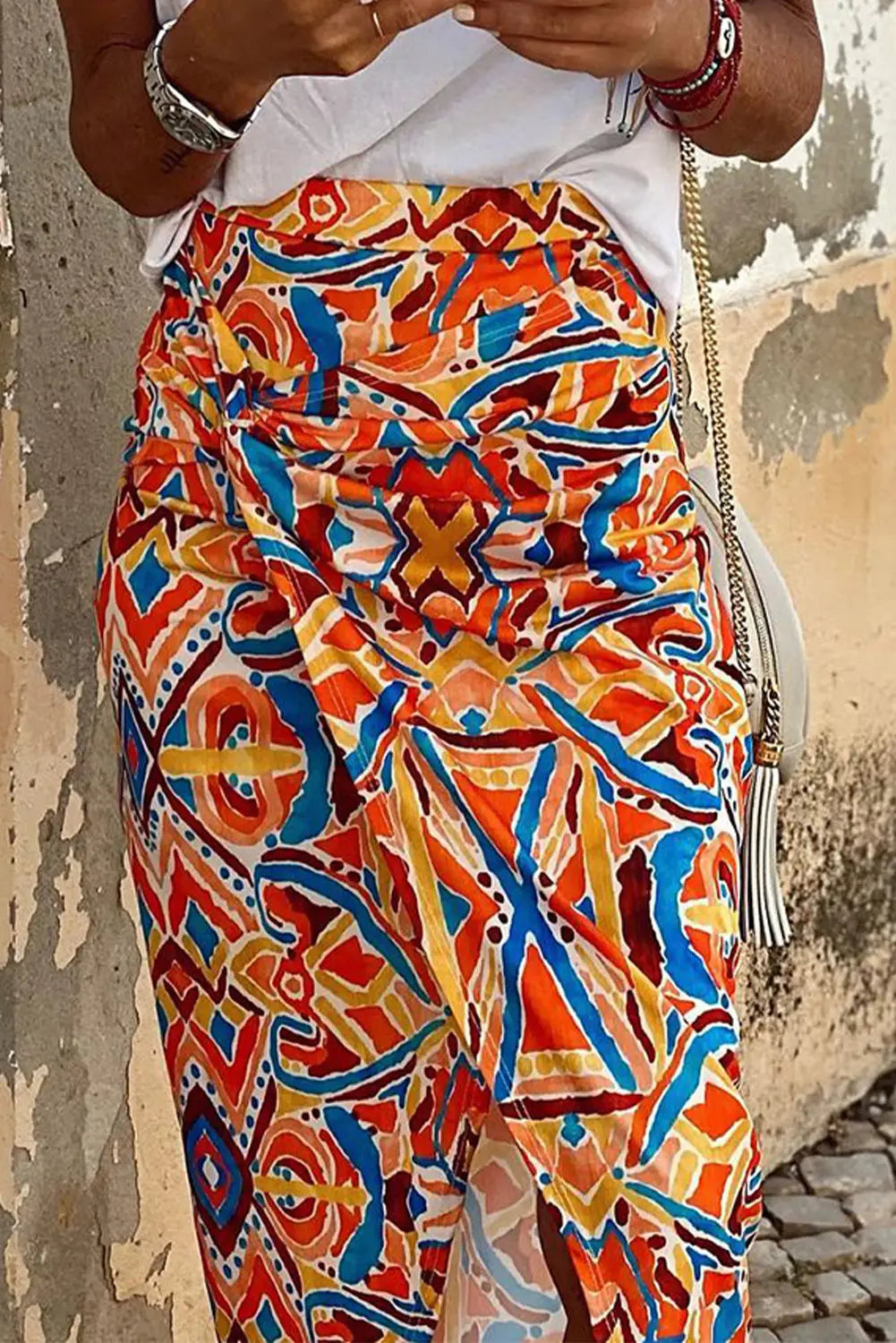 Yellow geometric slit high waist maxi skirt - skirts