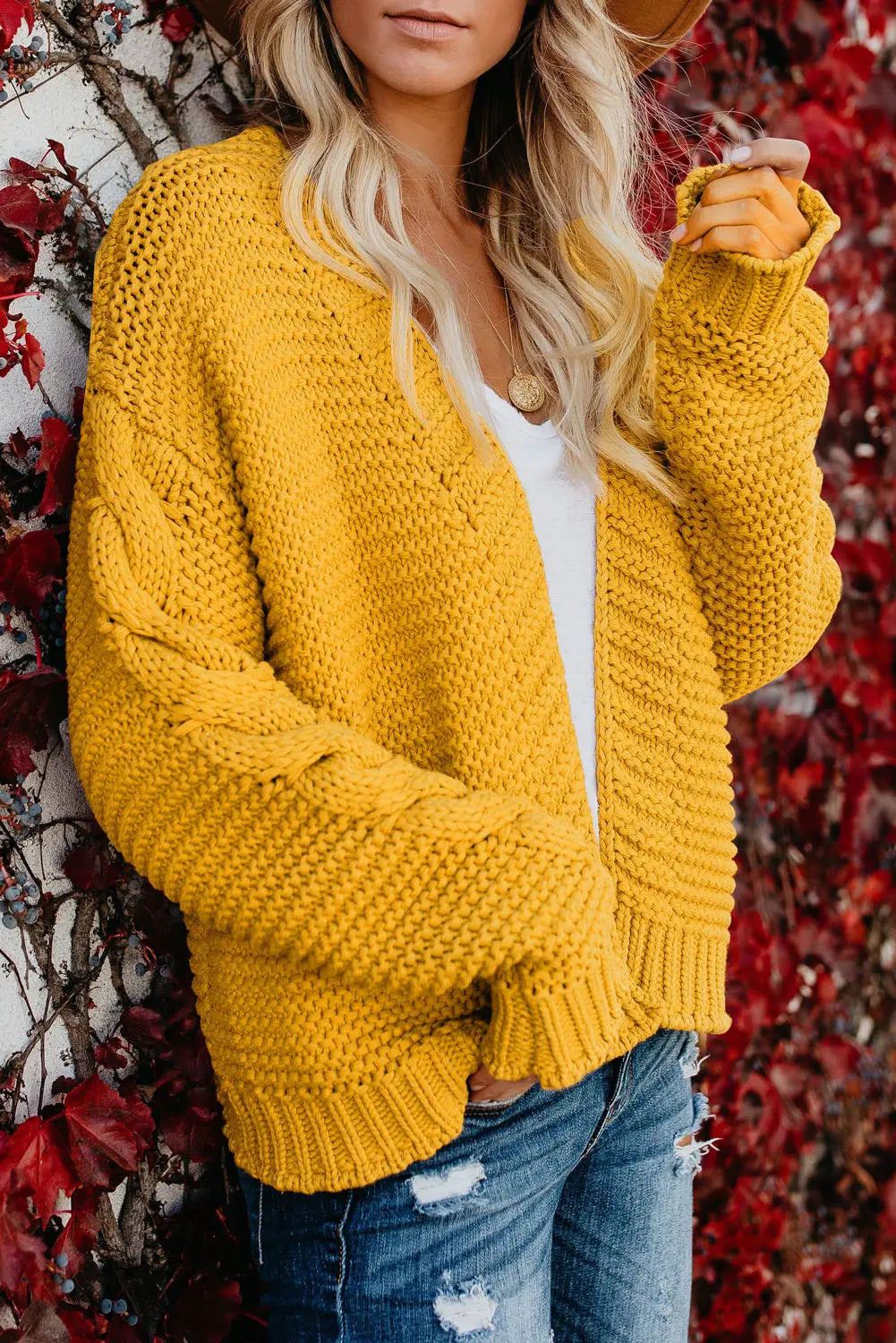 Yellow open front chunky knit cardigan - s / 100% acrylic - sweaters & cardigans