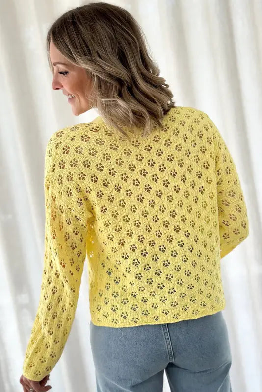 Yellow pointelle cardigan | fashionfitz