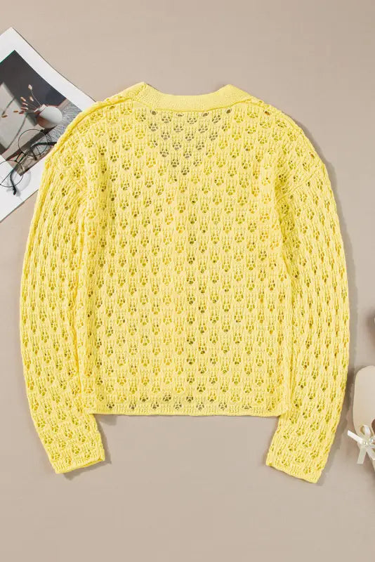 Yellow pointelle cardigan | fashionfitz