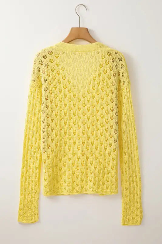 Yellow pointelle cardigan | fashionfitz