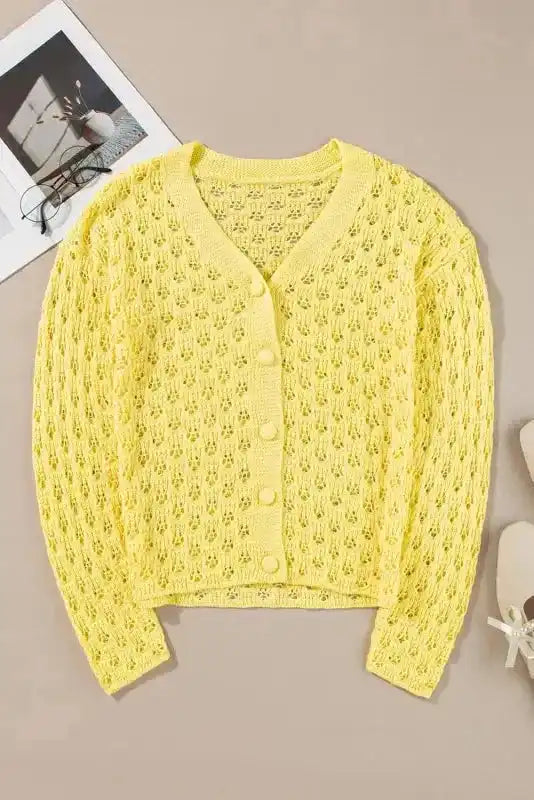 Yellow Pointelle Cardigan - Fashionfitz