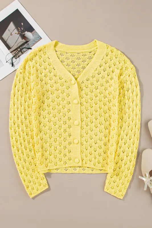 Yellow pointelle cardigan | fashionfitz