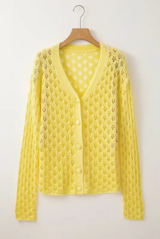 Yellow pointelle cardigan | fashionfitz