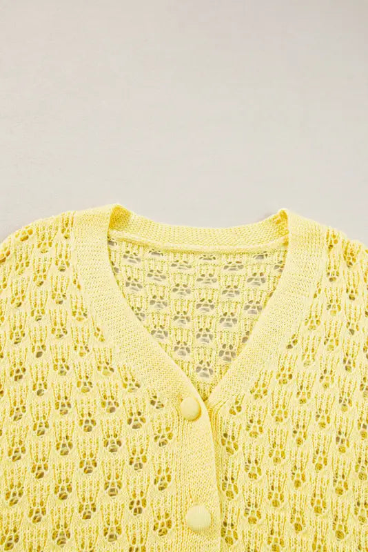 Yellow pointelle cardigan | fashionfitz