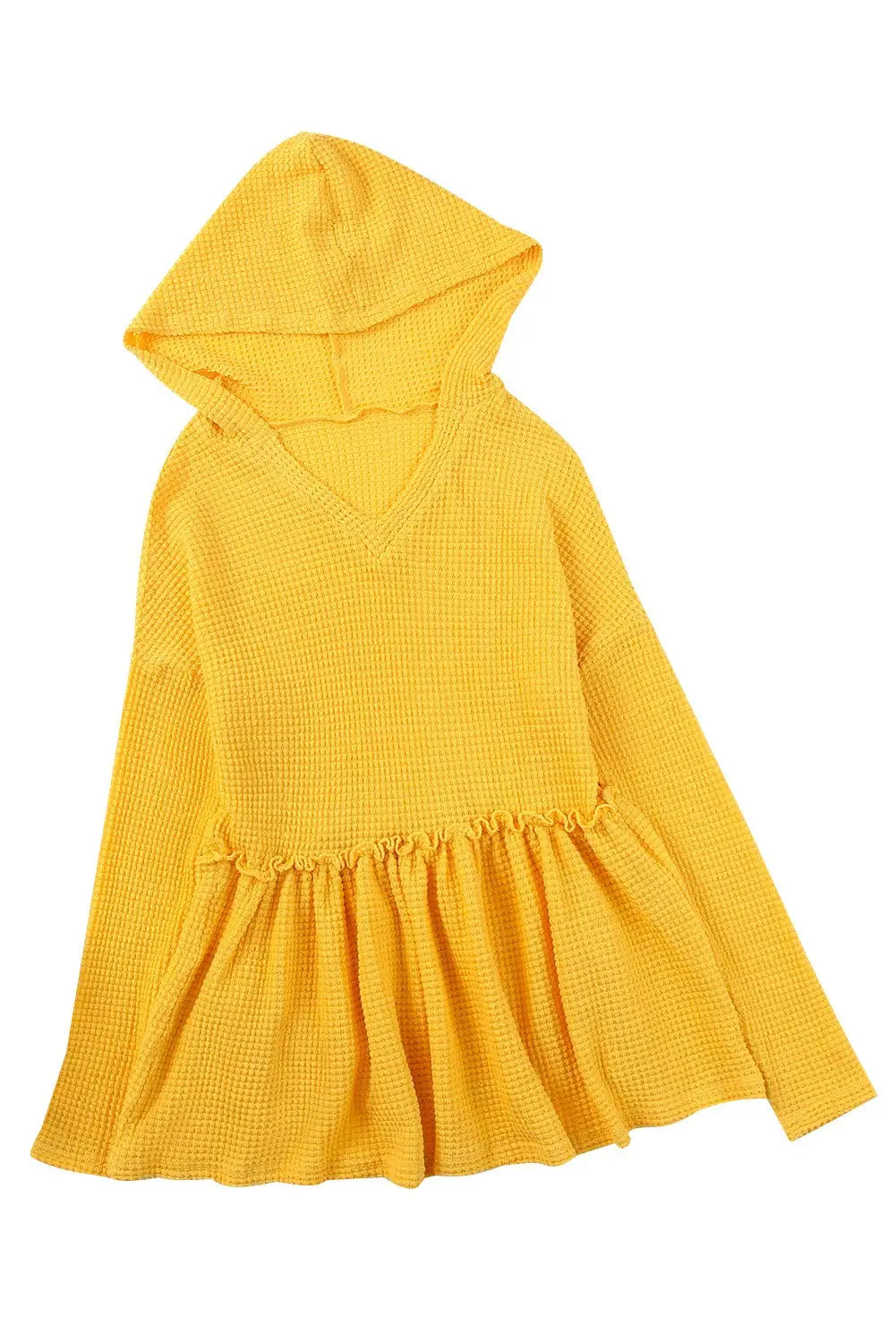 Yellow v neck drop shoulder hooded flowy top with frill - sweatshirts & hoodies