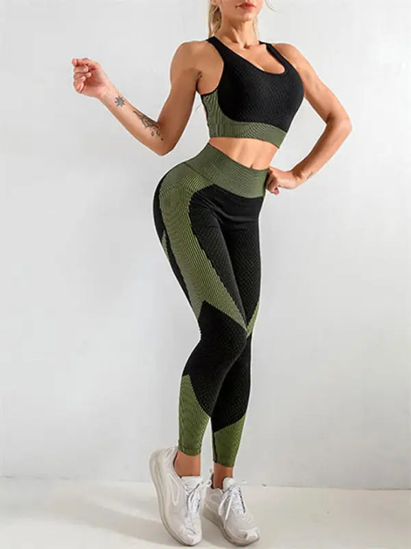 Yoga tank top + high waist tight pants two-piece set - activewear leggings sets