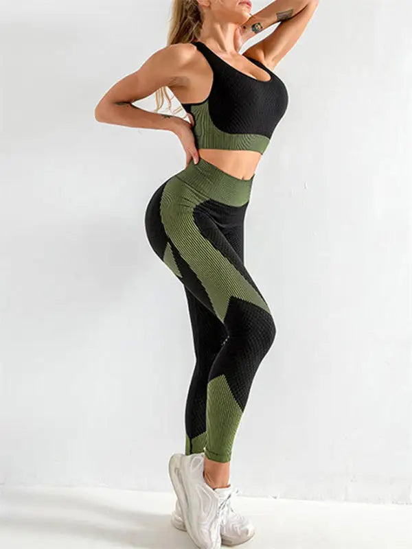 Yoga tank top + high waist tight pants two-piece set - activewear leggings sets