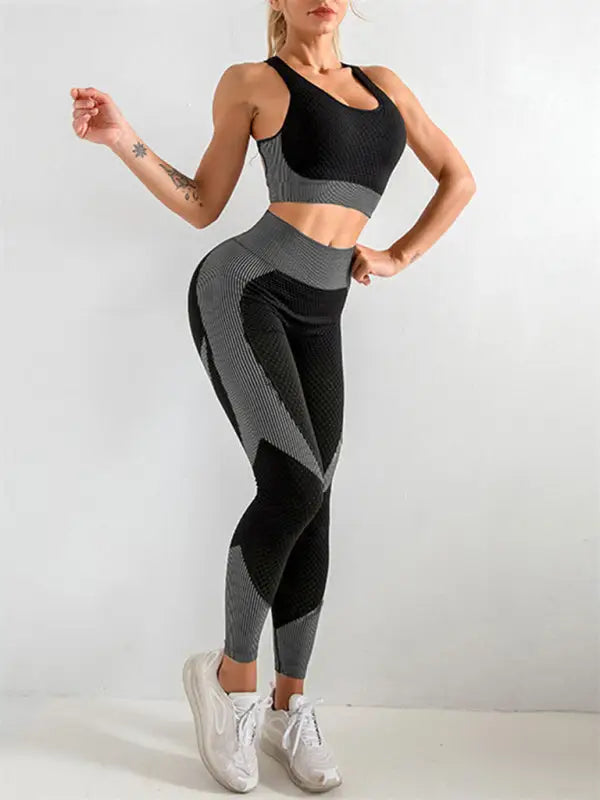Yoga tank top + high waist tight pants two-piece set - dark gray / s - activewear leggings sets