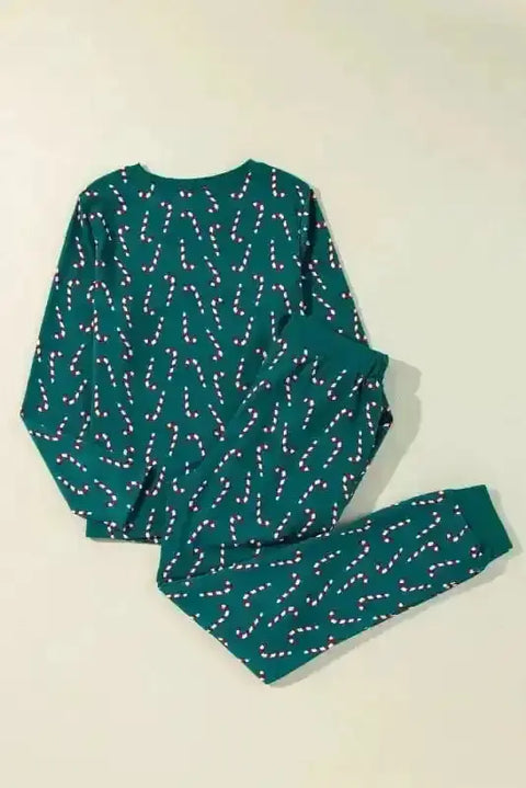 Green yuletide candy Christmas loungewear set front view — Fashionfitz UK