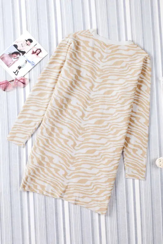 Zebra print open front long cardigan - apricot / 2xl / 57% viscose + 27% polyester + 16% polyamide - cardigans