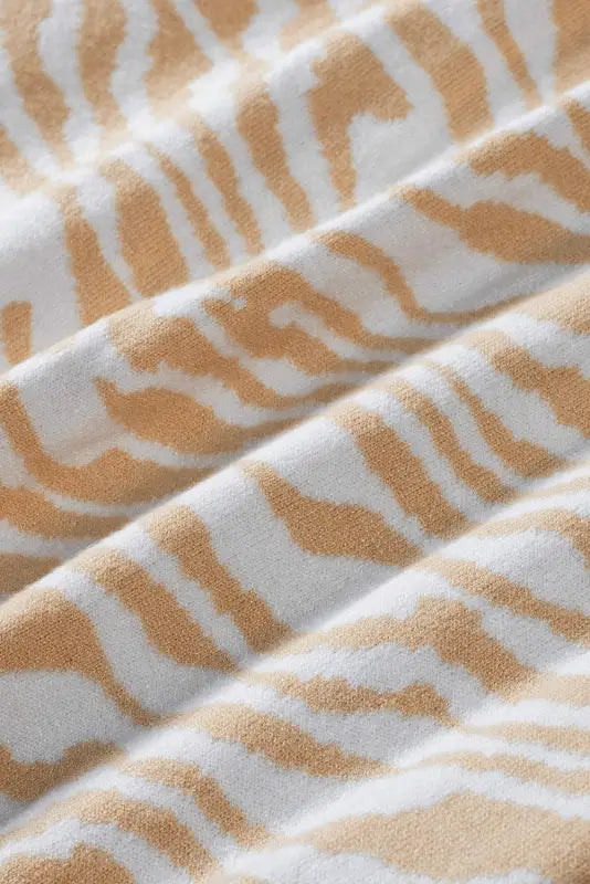 Zebra print open front long cardigan - apricot / 2xl / 57% viscose + 27% polyester + 16% polyamide - cardigans