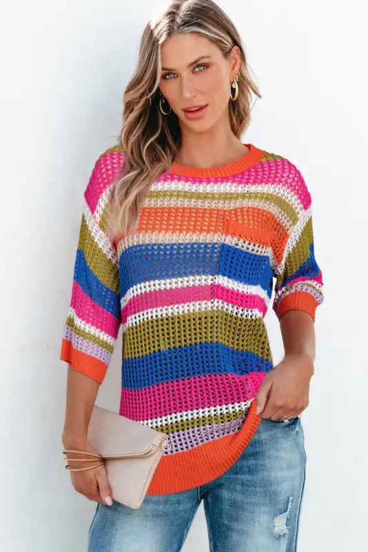 Zesty lines - hollowed crochet sweater | fashionfitz