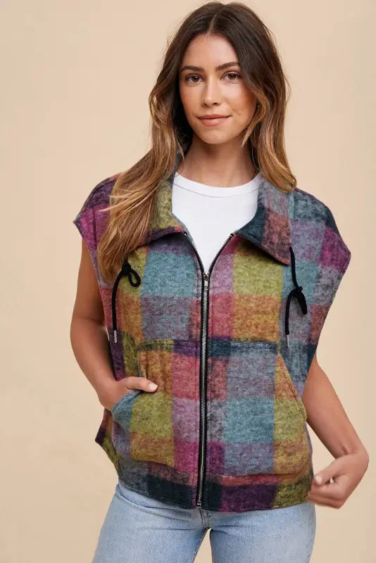 Zip ’n’ plaid casual vest | cozy vests | fashionfitz