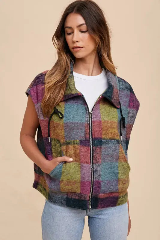 Zip ’n’ plaid casual vest | cozy vests | fashionfitz