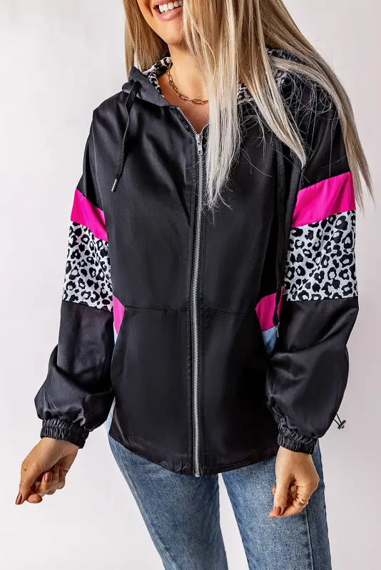 Zip-up hooded jacket - white leopard print - hood jackets